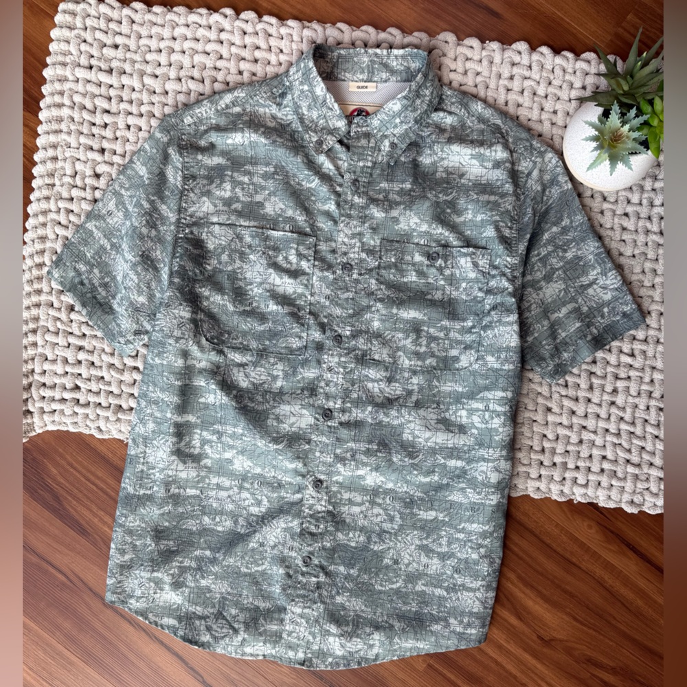 Field and Forest | Men’s Outdoor Guide Shirt with Topographic Map Print | Medium